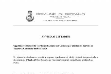 Avviso ai cittadini: Modifica coordinate bancarie del Comune per cambio Tesoreria dal 01/07/2026